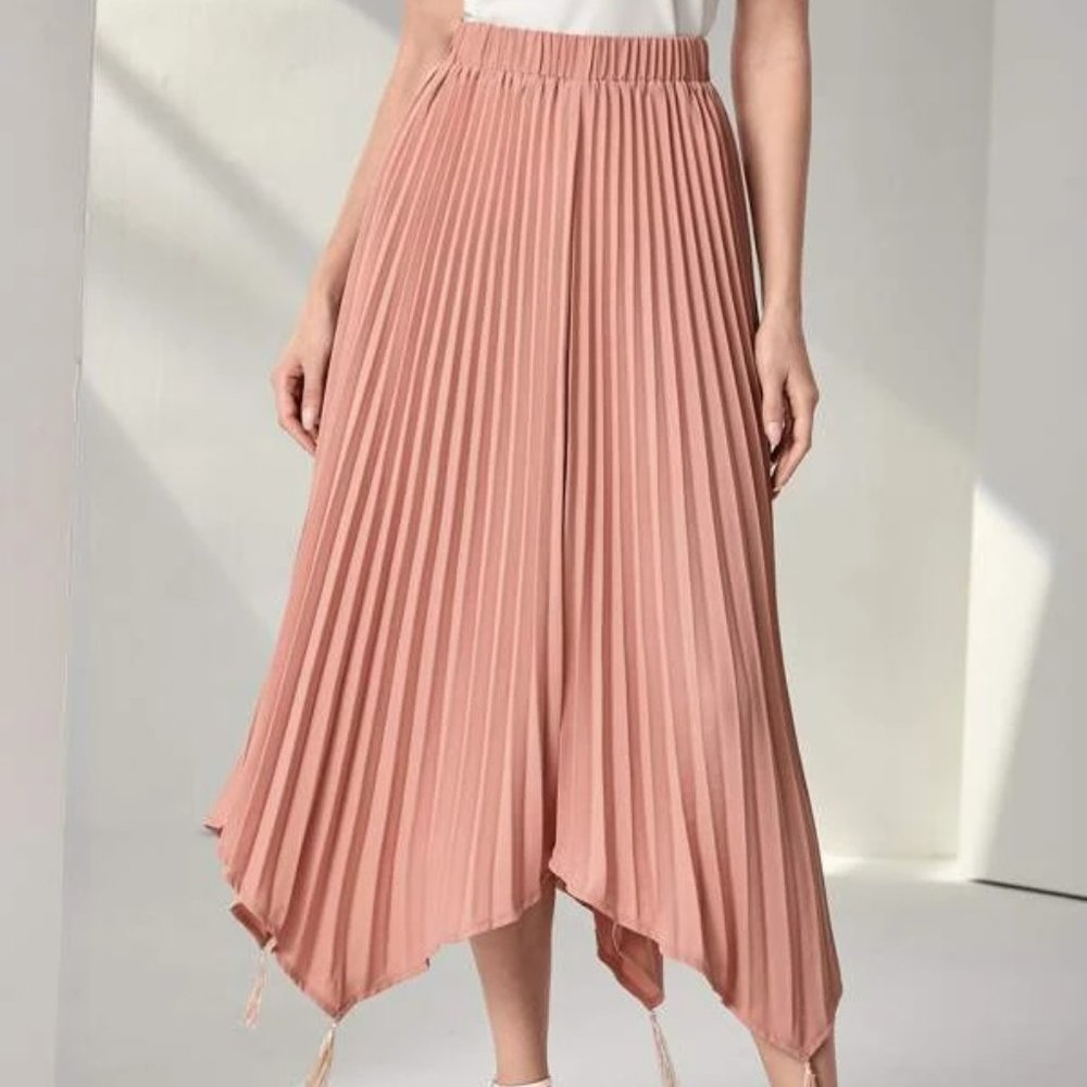 Coral Pink Tassel Pleated Skirt in L - Picture 1 of 3